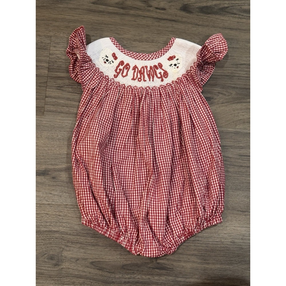 Southern Smocked Bubble 18M Red Gingham UGA Go Dawgs Bulldogs Game Day Dress